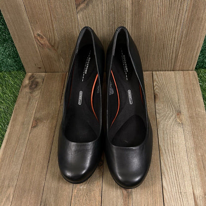 Rockport Total Motion Heels Womens 10 M Black Pumps Leather Slip On Comfort