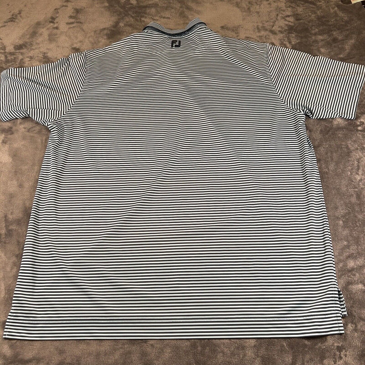 Footjoy Golf Polo Shirt Mens Extra Large Blue Black Striped Short Sleeve Stretch