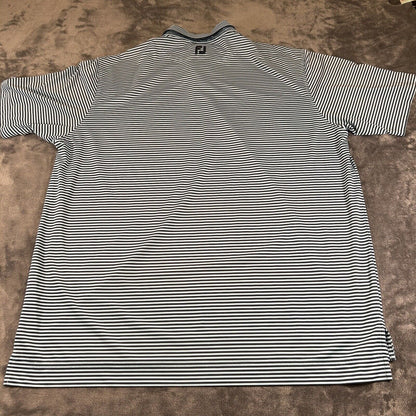 Footjoy Golf Polo Shirt Mens Extra Large Blue Black Striped Short Sleeve Stretch