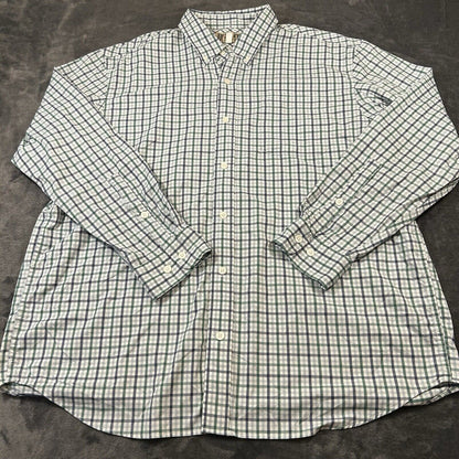 Duluth Trading Shirt Mens Extra Large White Green Check Button Up Nylon Stretch