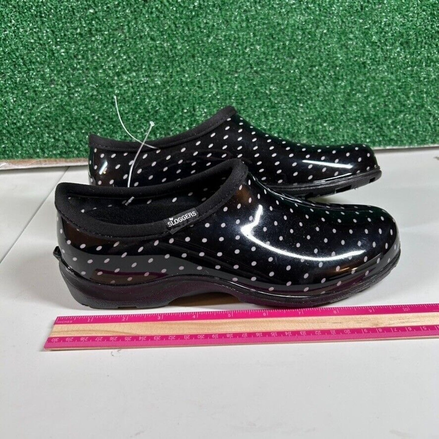 Sloggers Waterproof Garden Shoes Clogs Polka Dot Rain Shoe Black White Womens 10