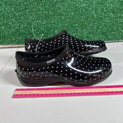 Sloggers Waterproof Garden Shoes Clogs Polka Dot Rain Shoe Black White Womens 10