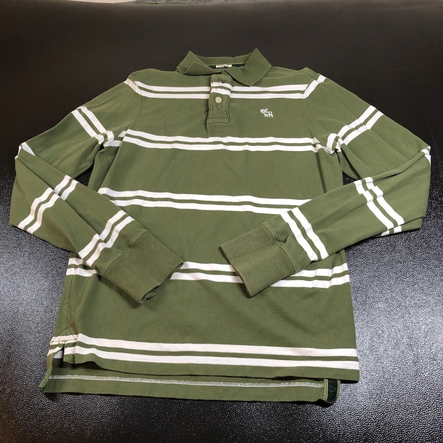 Abercrombie Fitch Polo Shirt Mens Large Green White Striped Muscle Long Sleeve