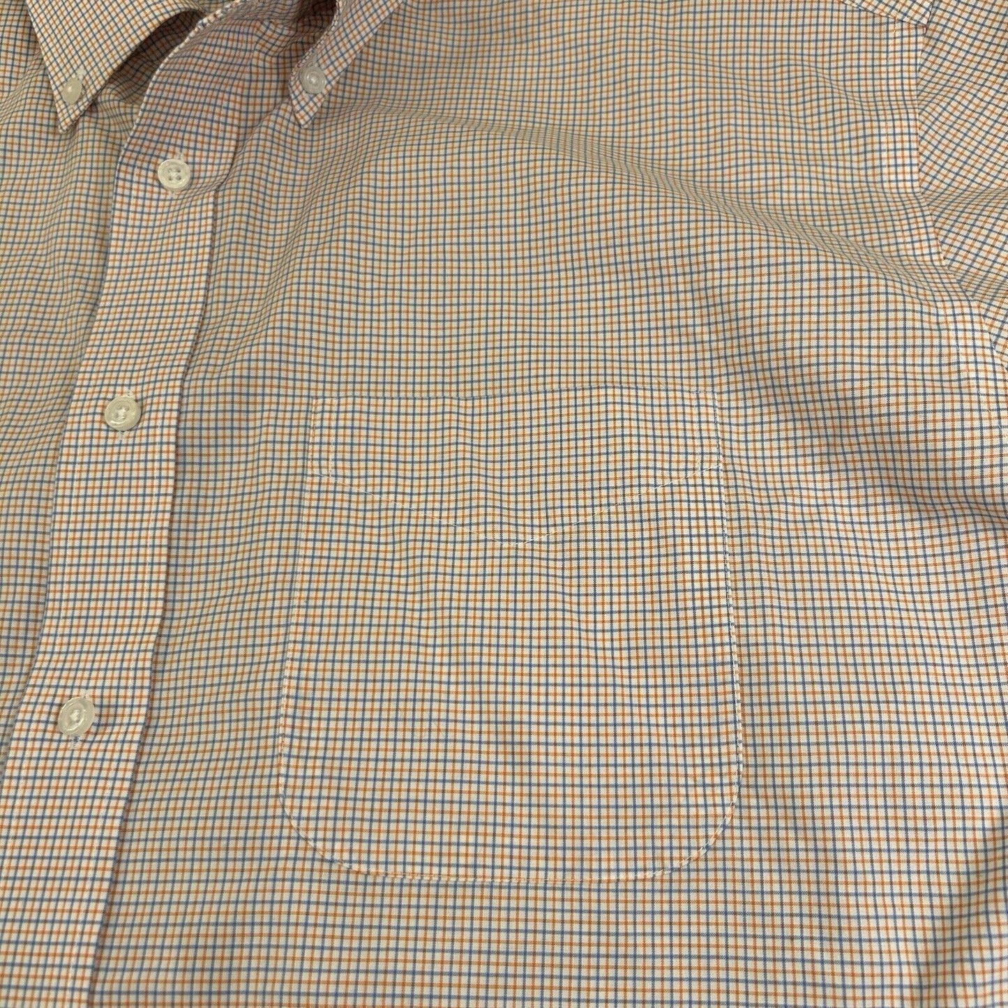 Jos a Bank Shirt Mens Extra Large Blue Orange Check Button Up Short Sleeve Work