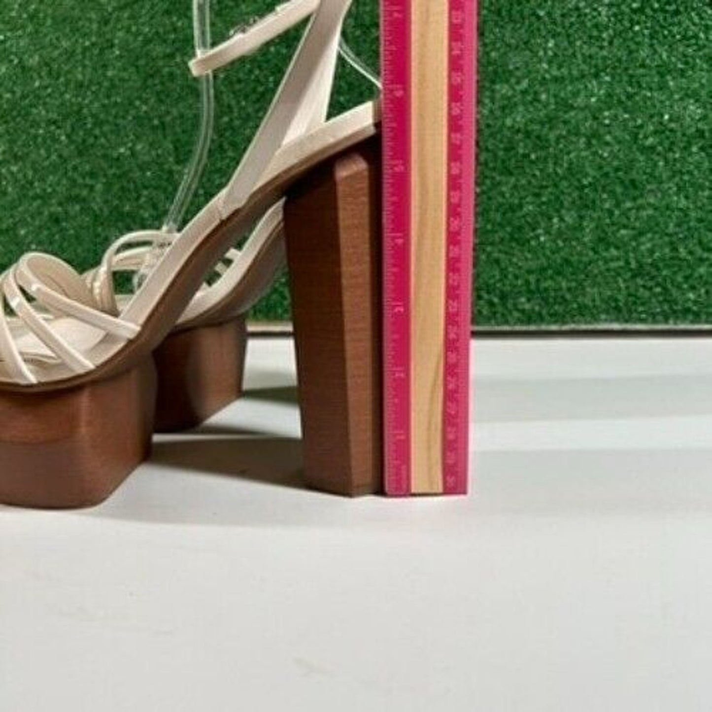 Gianni Bini Parrish Platform Sandals Ankle Strap Chunky Heel Beige Womens 9.5 M