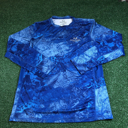 Realtree Fishing Shirt Mens Medium Blue Camo Short Sleeve Athletic Stretch