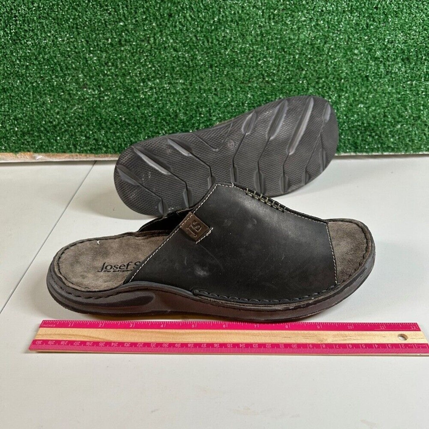 Josef Seibel Maverick 03 Leather Slides Sandals Comfort Black Mens 8/8.5 / 44EU
