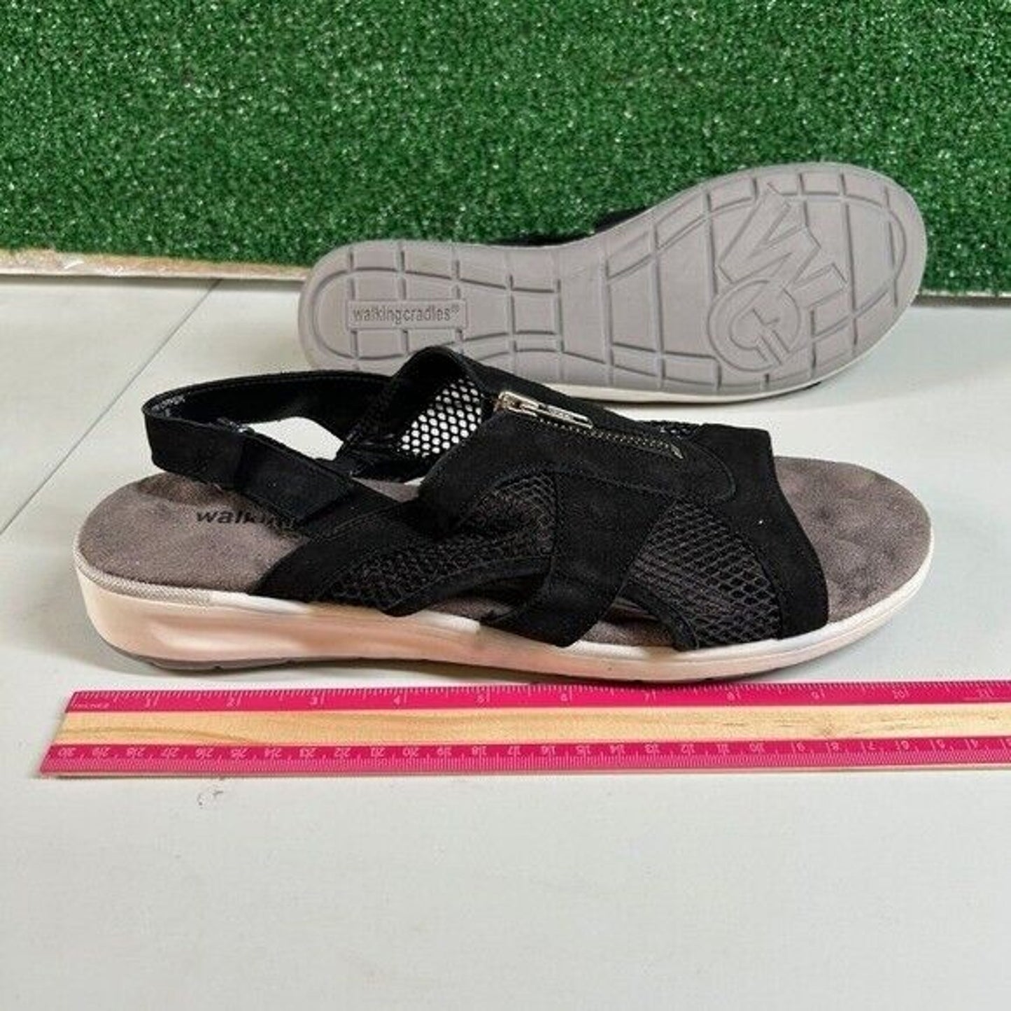 Walking Cradles Spencer Sandals Comfort Slingback Leather Black Womens 11 M