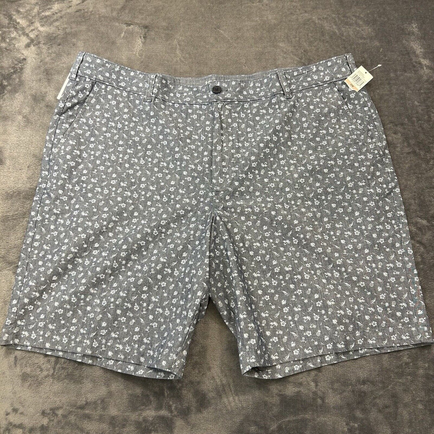 Izod Saltwater Shorts Men 42" Blue Dockside Classic Fit Pineapples Palm Tree NEW