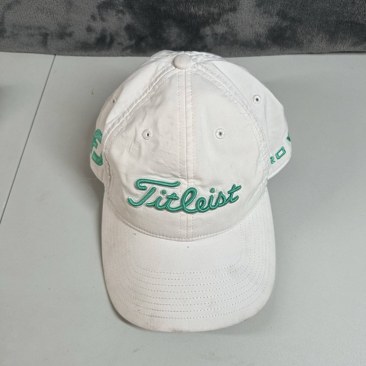 Titleist Golf Hat Cap Adult Strap Back White Green/Blue Footjoy ProV1 Adjustable