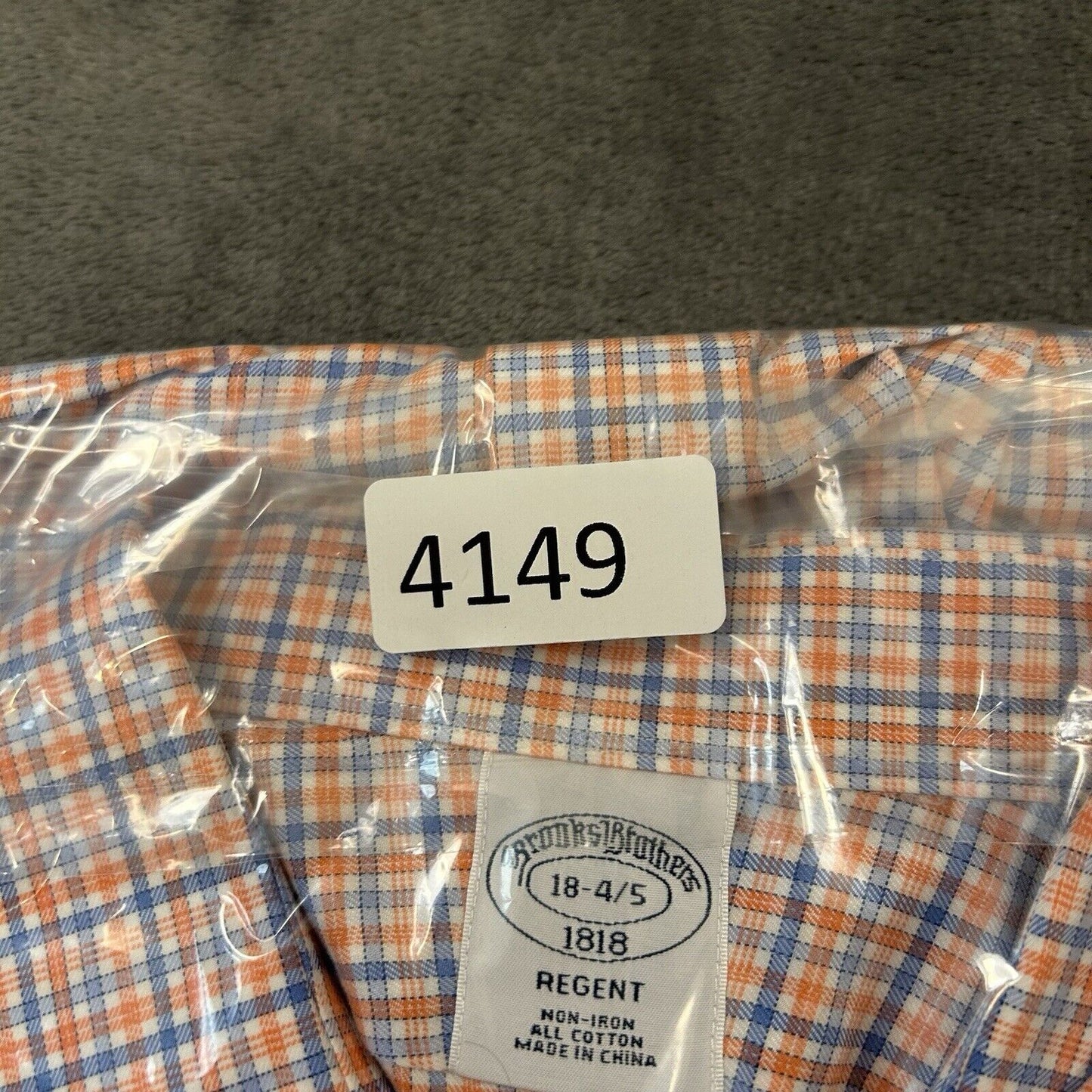 Brooks Brothers Shirt Mens 18 4/5 Orange Blue Check Button Up Long Sleeve Work