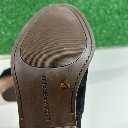 Lucky Brand Fallo Boots Black Suede Leather Ankle Booties Heeled Womens 5.5 M