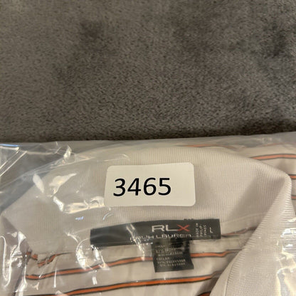 RLX Ralph Lauren Polo Shirt Mens Large White Orange Striped Short Sleeve Golf