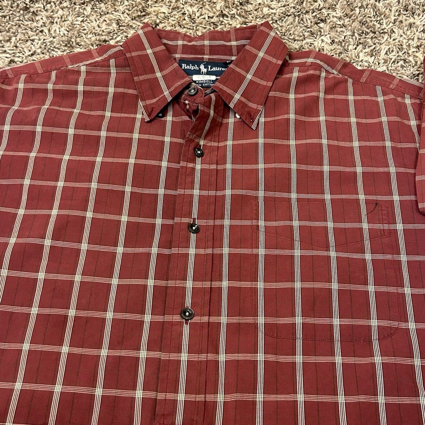 Ralph Lauren Shirt Mens Large Red Check Button Up Long Sleeve Kimbell Casual