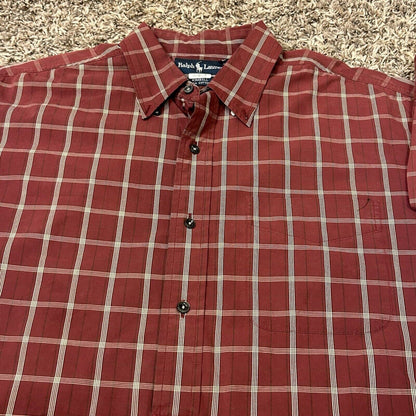 Ralph Lauren Shirt Mens Large Red Check Button Up Long Sleeve Kimbell Casual