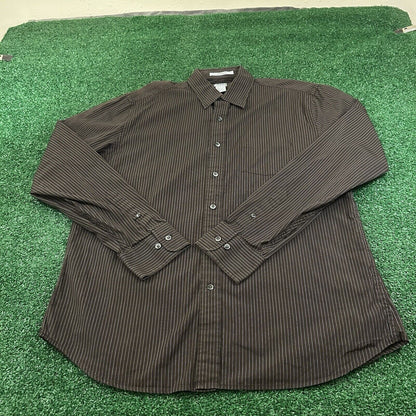 Gap Shirt Mens Large Brown White Striped Fitted Button Up Long Sleeve Casual