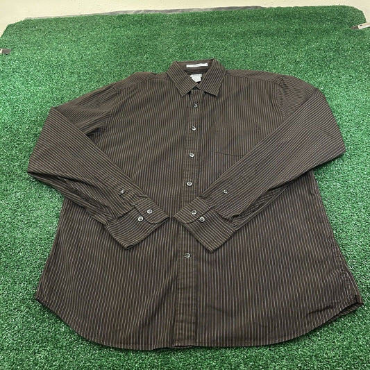 Gap Shirt Mens Large Brown White Striped Fitted Button Up Long Sleeve Casual