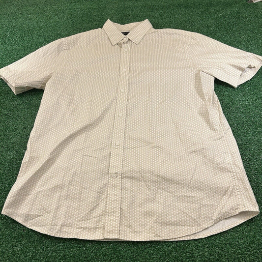 Banana Republic Shirt Mens Large Tall Beige Geometric Button Up Short Sleeve