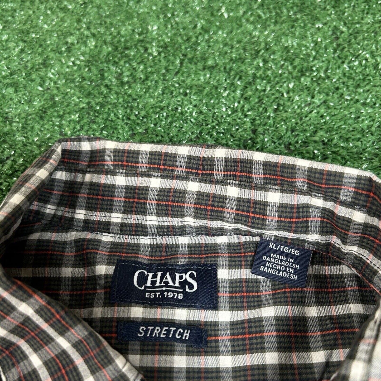 Chaps Shirt Mens Extra Large Green Red Plaid Stretch Button Up Long Sleeve