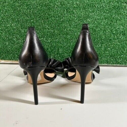 Gianni Bini Black Dress Sandal Ruffle Detail Heels Party Shoes Slip On Womens 8M