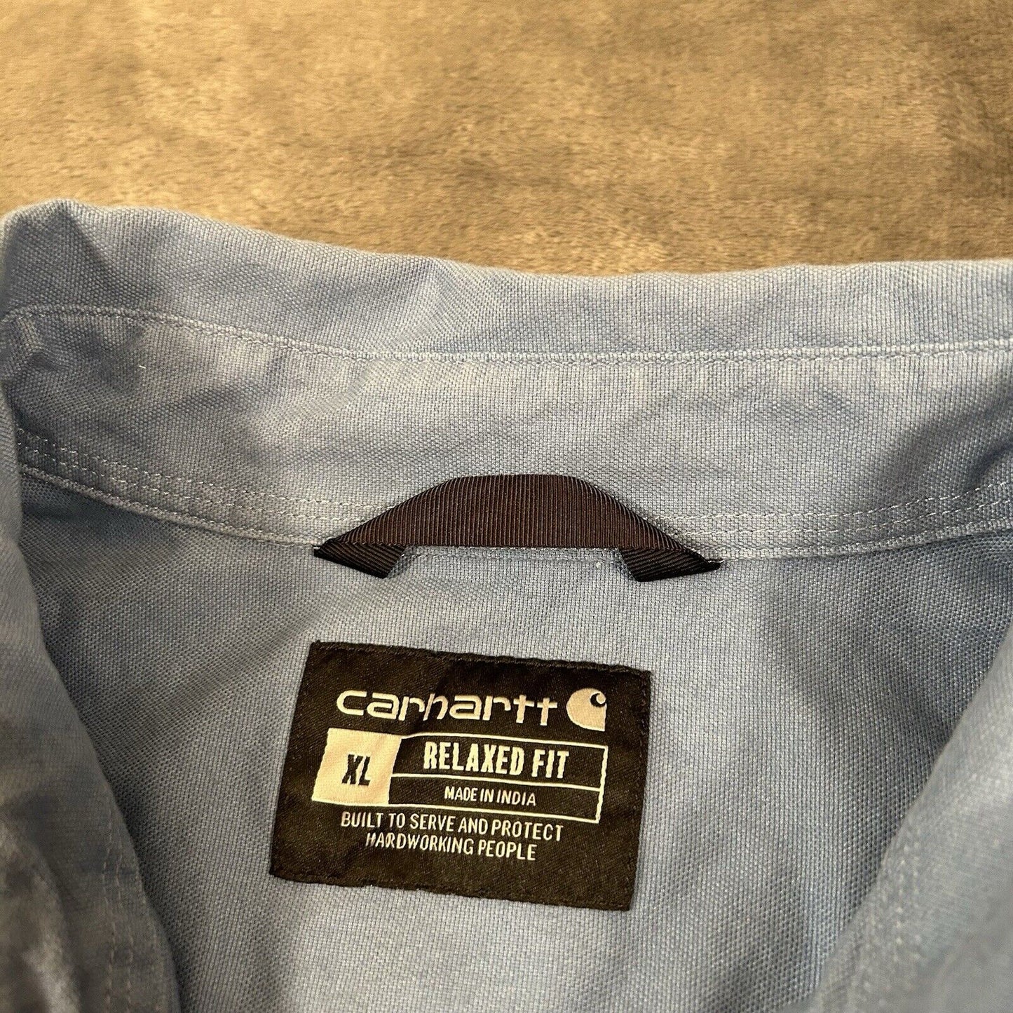 Carhartt Shirt Mens Extra Large Blue Button Up Short Sleeve Relaxed Fit Workwear