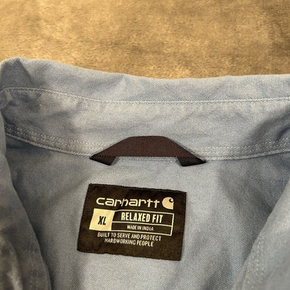 Carhartt Shirt Mens Extra Large Blue Button Up Short Sleeve Relaxed Fit Workwear