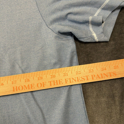 Travis Mathew Polo Shirt Mens Large Blue White Striped Short Sleeve Golf Work