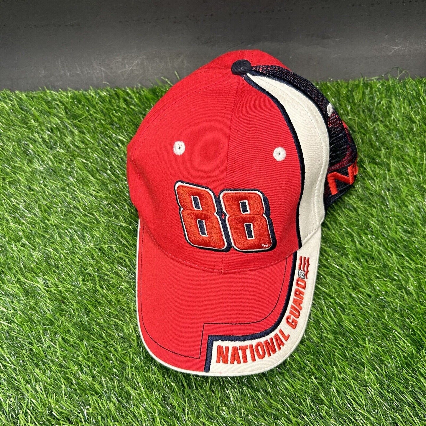 Dale Earnhardt Jr 88 Trucker Hat Cap Red White Blue National Guard Adjustable