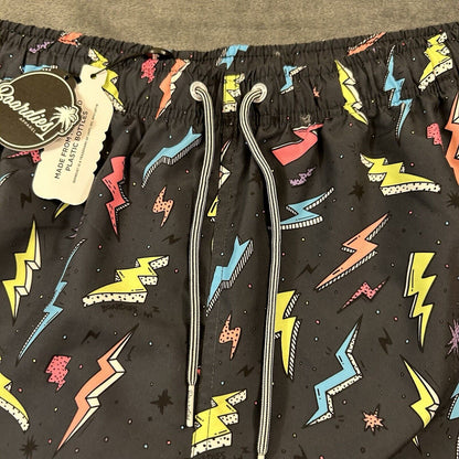 Boardies Board Shorts Mens Extra Large 34" Black Zaps Neon Swim Drawstring NEW