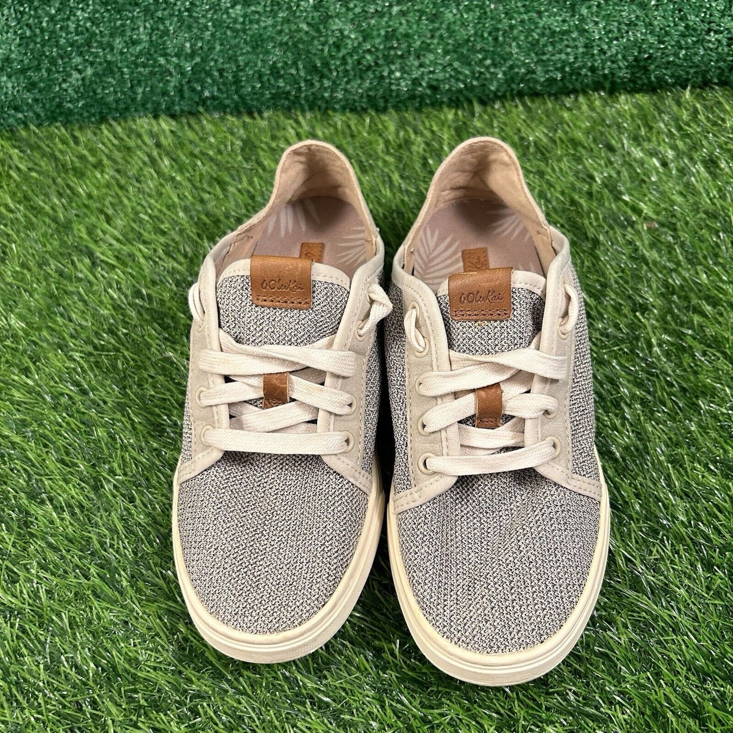 Olukai Pehuea Li Women 6 Beige Shoes Sneaker Knit Casual Lace Up Outdoor Preppy