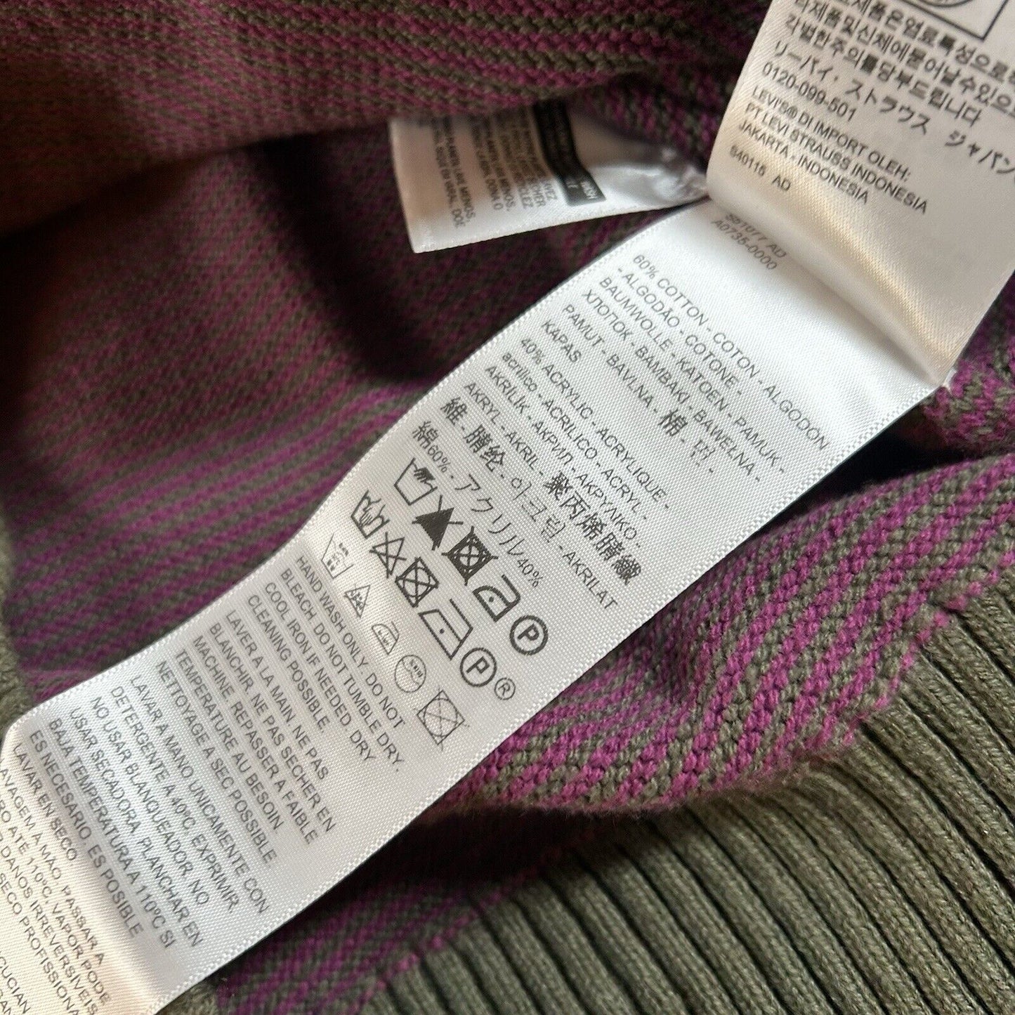 Levis Microstripe Crewneck Sweater Mens Medium Purple Green Sweatshirt NEW