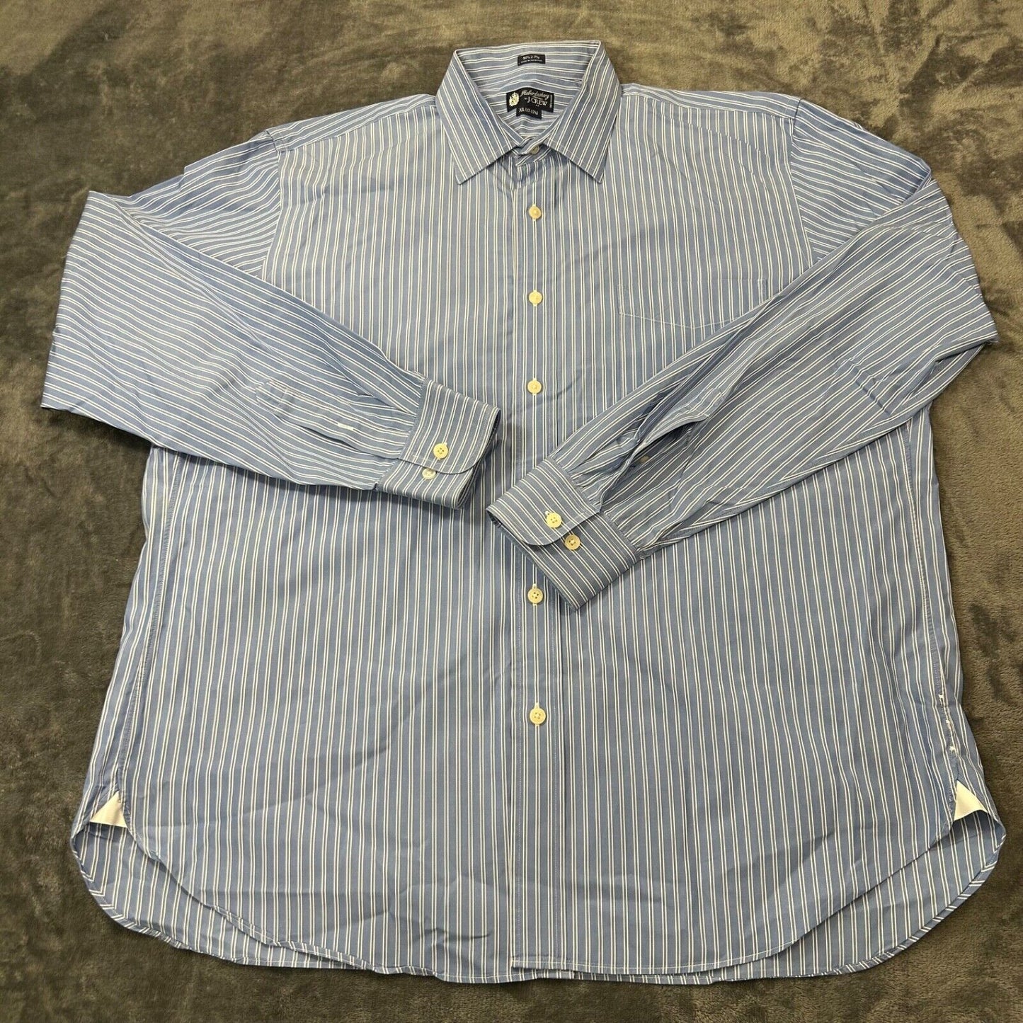 J Crew Shirt Mens Extra Large 17 17.5 Blue White Striped Button Up Long Sleeve
