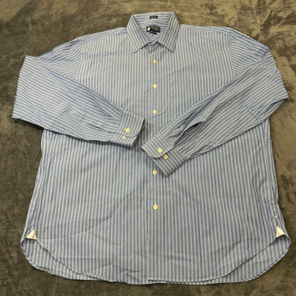 J Crew Shirt Mens Extra Large 17 17.5 Blue White Striped Button Up Long Sleeve