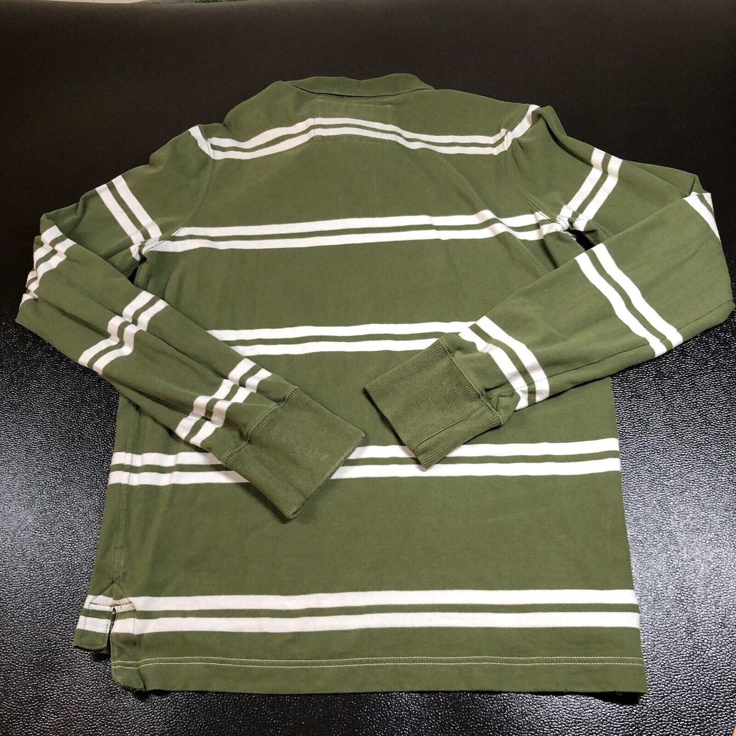 Abercrombie Fitch Polo Shirt Mens Large Green White Striped Muscle Long Sleeve