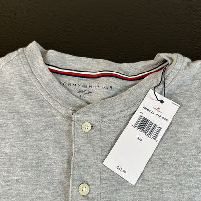 Tommy Hilfiger Polo Shirt Mens Small Gray Band Collar Short Sleeve Preppy New