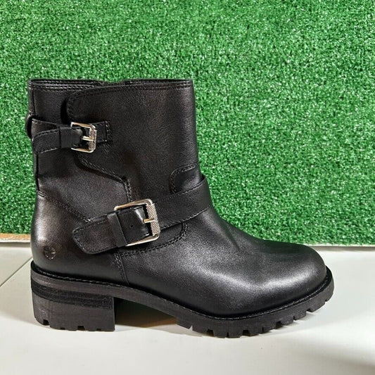 Lucky Brand Taini Boots Buckle Side Zip Ankle Booties Black Leather Womens 10 M
