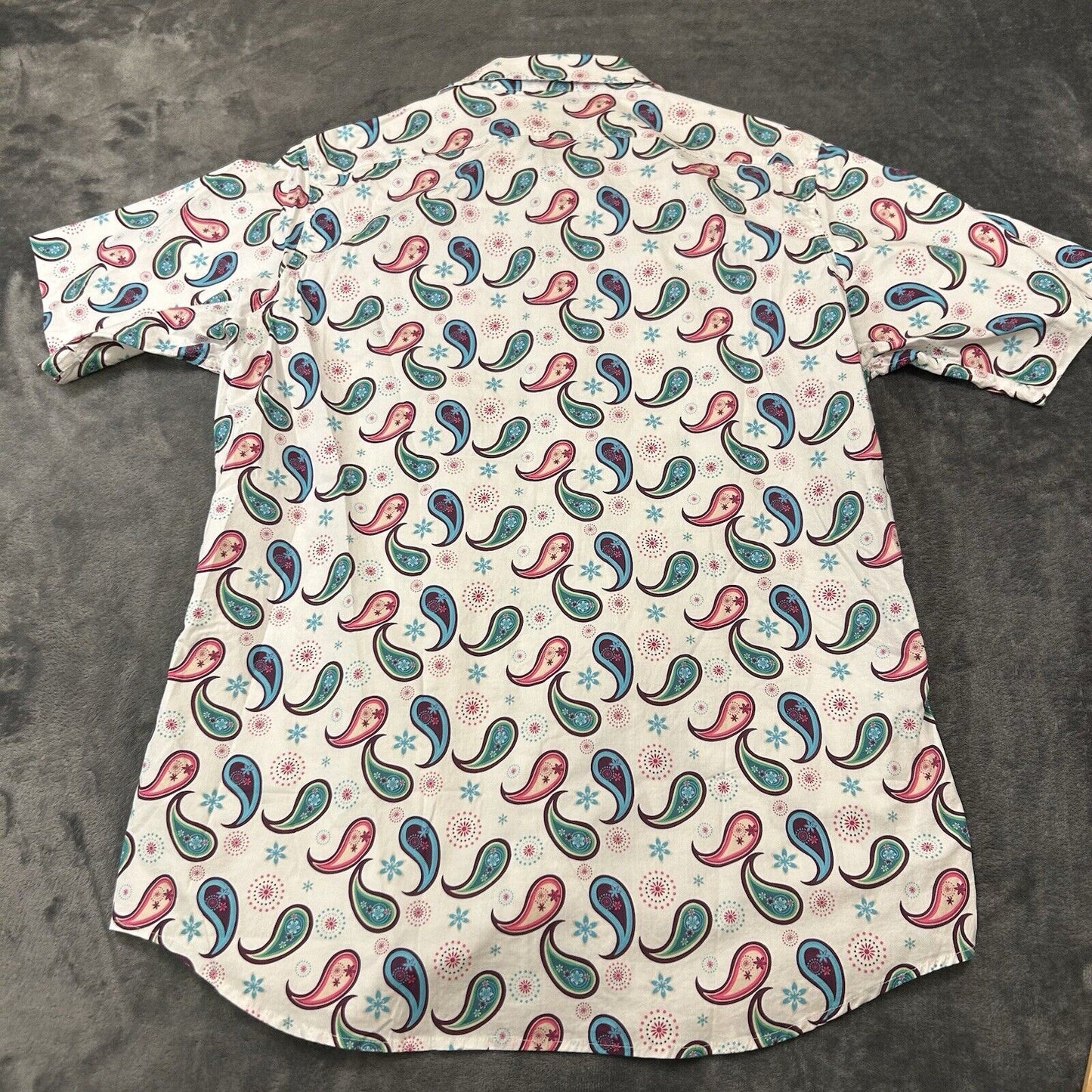 Cremieux Shirt Mens Medium White Paisley Loud Button Up Short Sleeve Stretch NEW