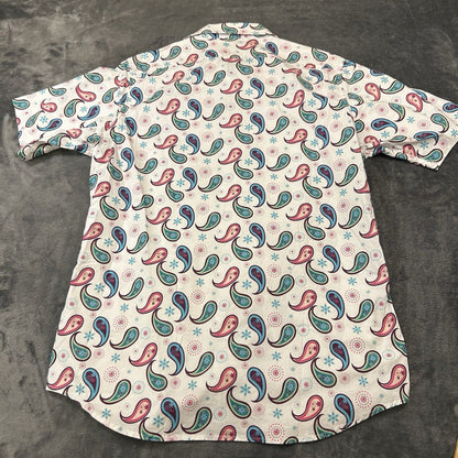 Cremieux Shirt Mens Medium White Paisley Loud Button Up Short Sleeve Stretch NEW