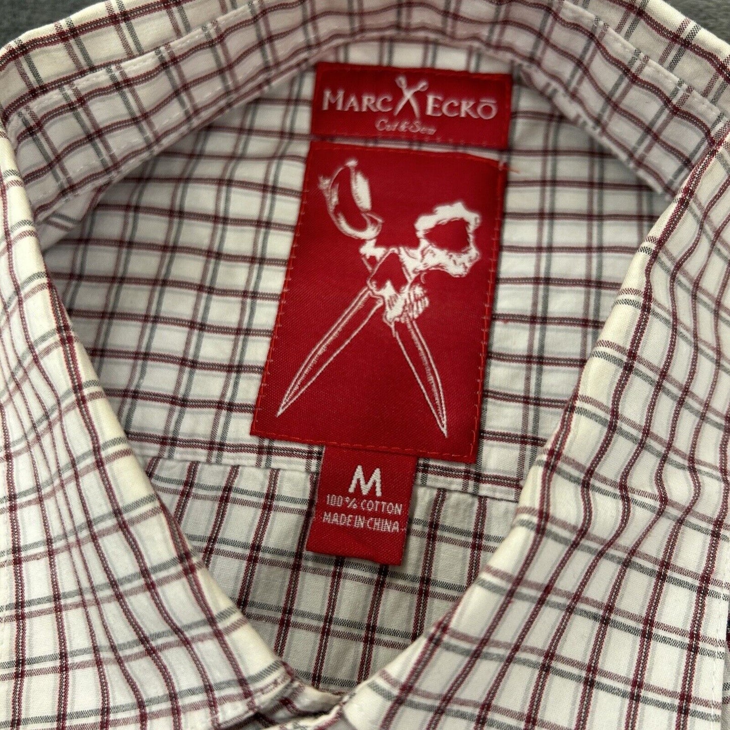 Marc Ecko Cut & Sew Shirt Mens Medium White Red Plaid Button Up Long Sleeve