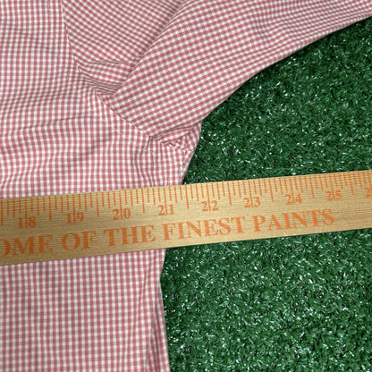 Banana Republic Shirt Mens Medium Pink White Check Slim Button Up Long Sleeve