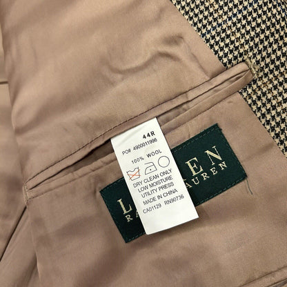 Lauren Ralph Lauren Suit Jacket Mens 44R Brown Black Houndstooth 100% Wool