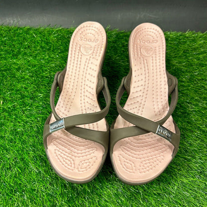 Crocs Cyprus Heeled Sandals Womens 9 Brown Pumps Strappy Slip On Casual Comfort