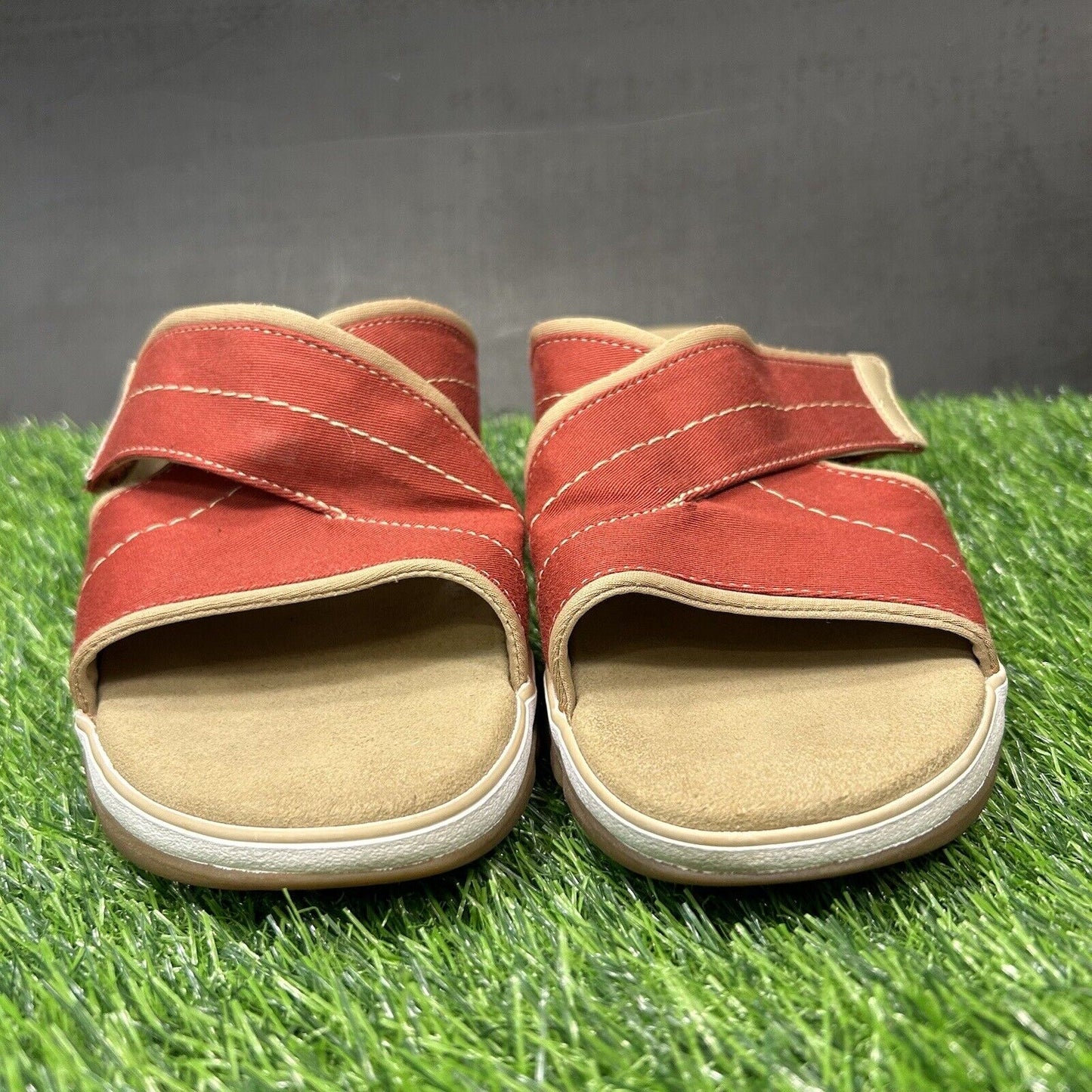 Clarks Sandals Womens 10 M Red White Slides Slip On Strappy Casual Comfort