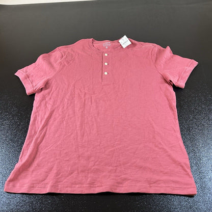 J Crew Slub Polo Shirt Mens Medium Red/Pink Band Collar Short Sleeve Preppy New