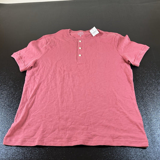 J Crew Slub Polo Shirt Mens Medium Red/Pink Band Collar Short Sleeve Preppy New