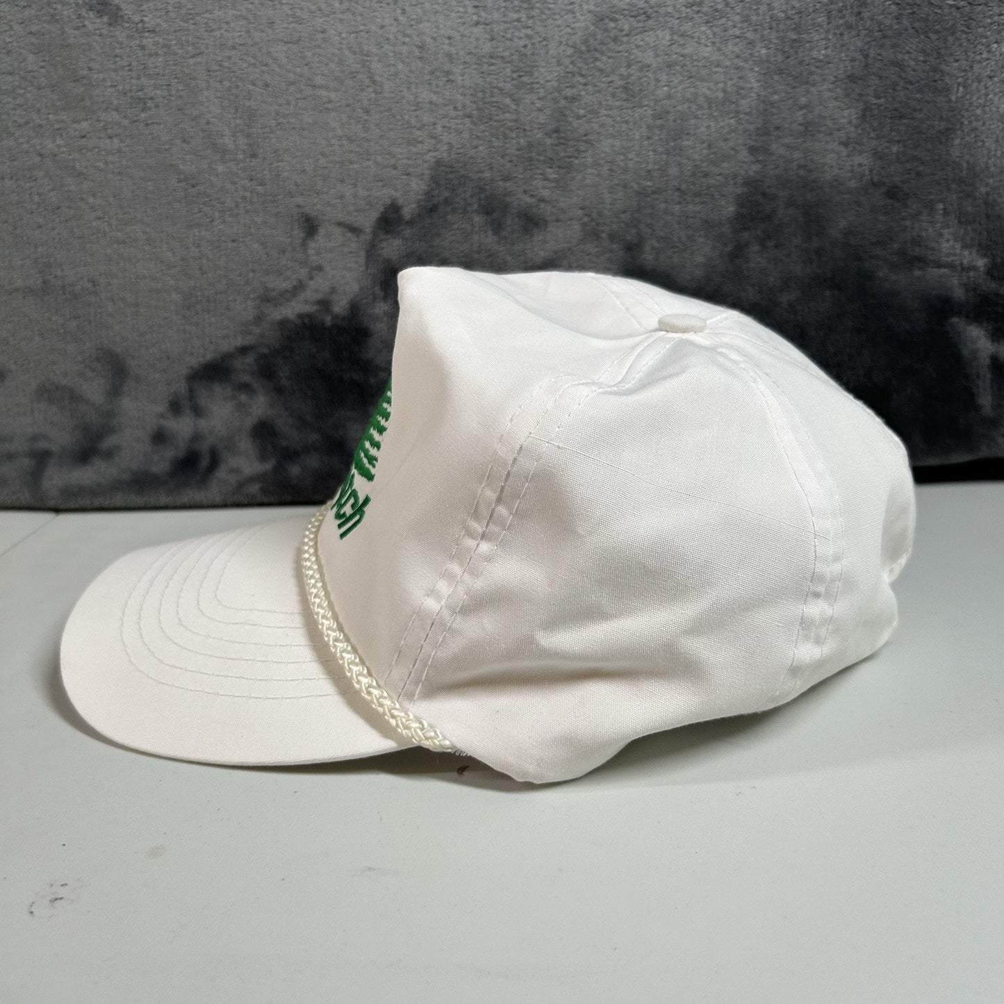 Vintage Potlatch Hat Cap Mens Strap Back White Green Rope Otto Cap Adjustable