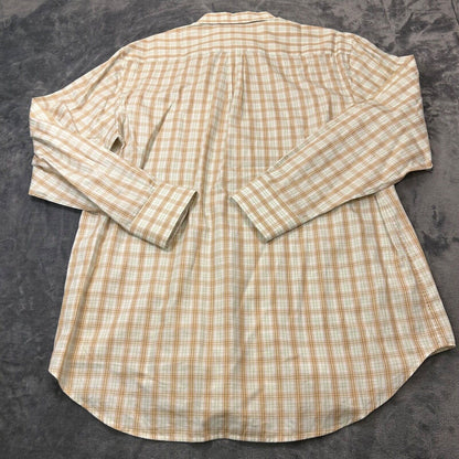 Peter Millar Shirt Mens Large Brown White Plaid Button Up Long Sleeve Casual