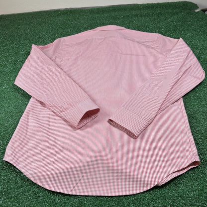 Banana Republic Shirt Mens Medium Pink White Check Slim Button Up Long Sleeve