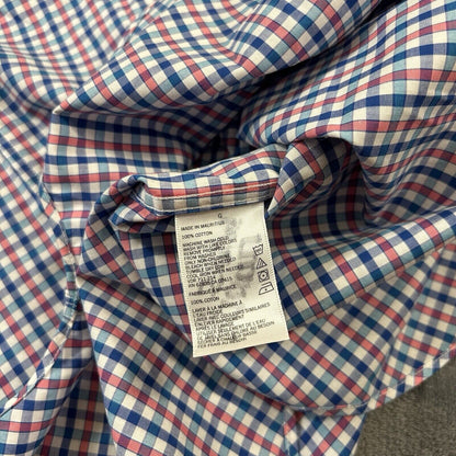 Nautica Shirt Mens Large Pink Blue White Check Button Up Short Sleeve Colorful