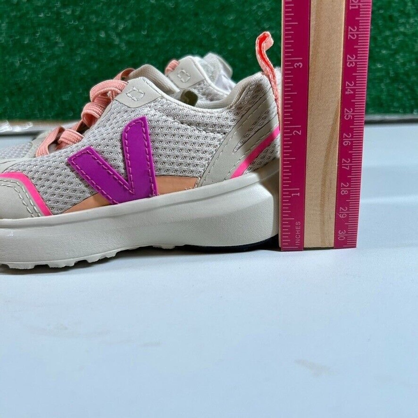 Veja Canary Elastic Lace Kids Sneakers Beige Purple Toddler Shoes 9.5C $105 Msrp